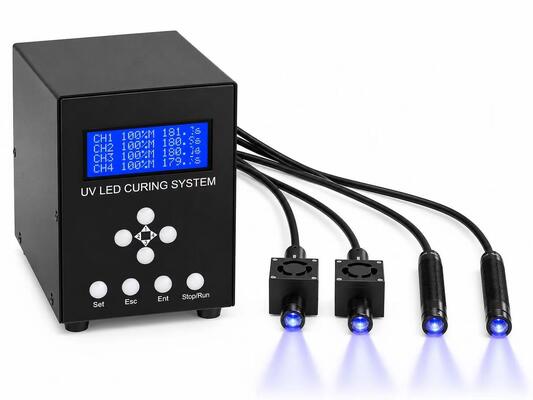 Sistema de cura de pontos de LED UV multicanal com alta saída de irradiação e baixa geração de calor para montagem de precisão